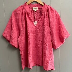 NWT Umgee Women's Vibrant Pink Textured Blouse Top Size Large New with Tags